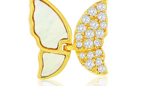Simona Mother-of-pearl & Cubic Zirconia Butterfly Pendant Necklace In Gold