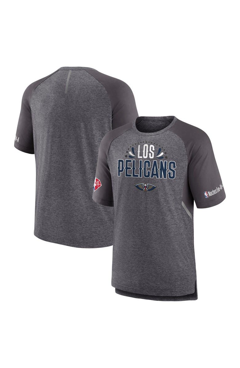 FANATICS Men's Fanatics Branded Heathered Gray New Orleans Pelicans 2022 Noches Ene-Be-A Core Shooting Raglan T-Shirt, Main, color, 