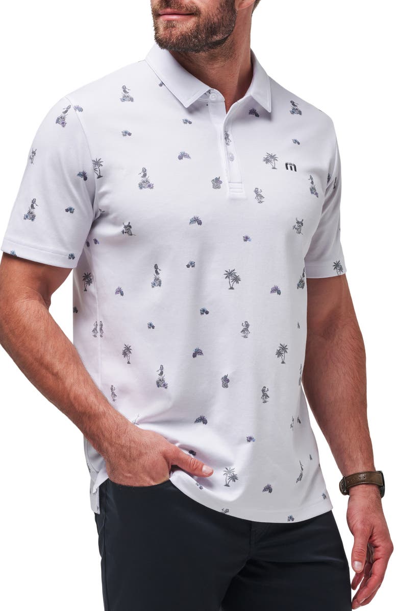 TravisMathew Around the Island Tropical Print Polo, Alternate, color, White