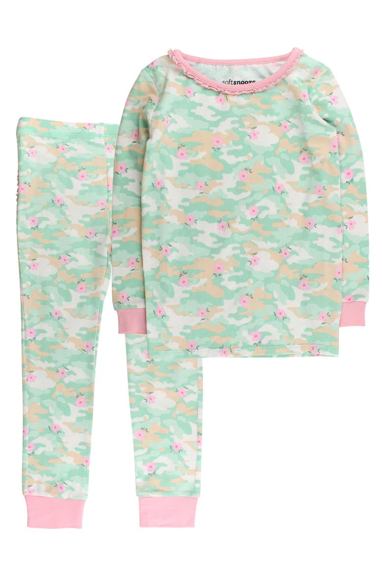 Toddler Girls Modal Blend Ruffle Long Sleeve Pajama Set, Signature Rear Ruffles, Main, color, Sage Blossom Camo