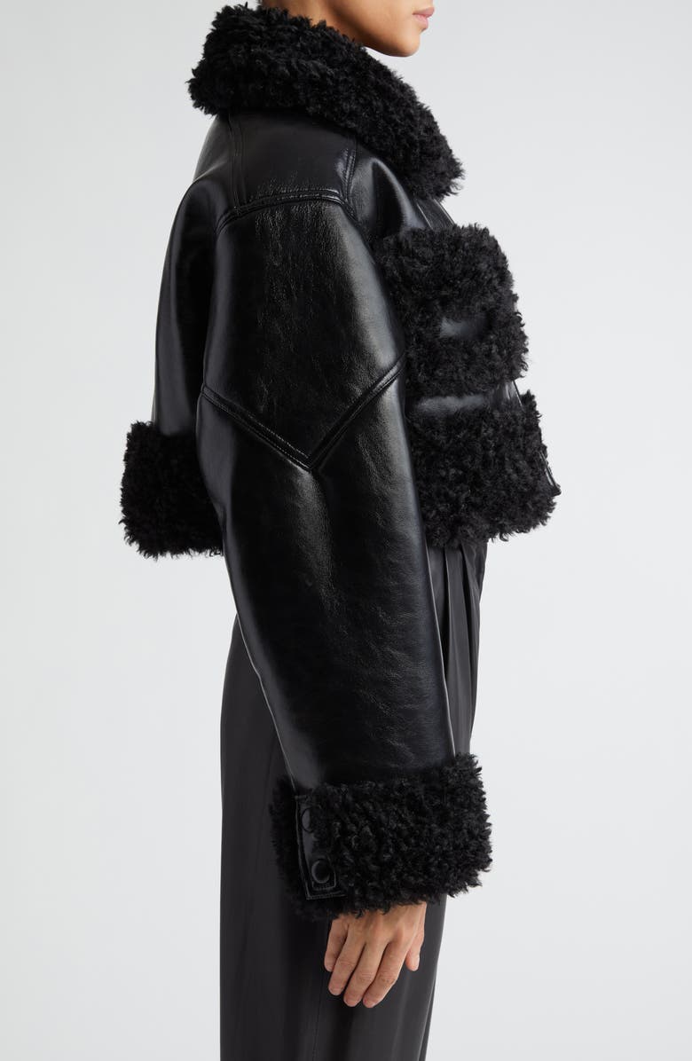 Stand Studio Fleur Faux Shearling Trim Crop Faux Leather Jacket, Alternate, color,