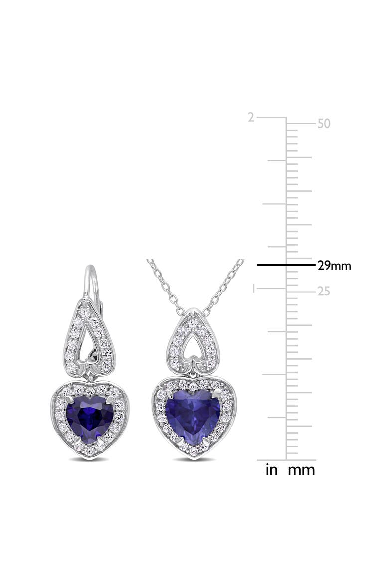 Lab-Grown Sapphire & White Topaz Heart Drop Earrings & Pendant Necklace Set, Alternate, color, BLUE