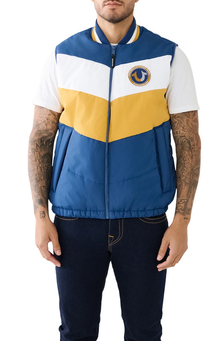 True Religion Colorblock Chevron Puffer Vest, Main, color,