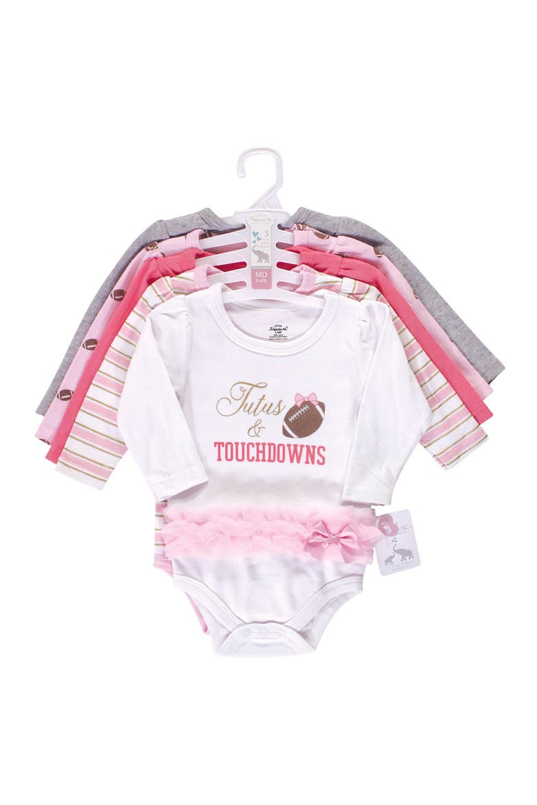 Essential 5-Pack Long-Sleeve Bodysuits, Alternate, color, Tutus Touchdowns
