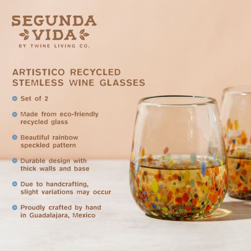Twine Artistico Recycled Stemless Wine Glass Set In Multicolor