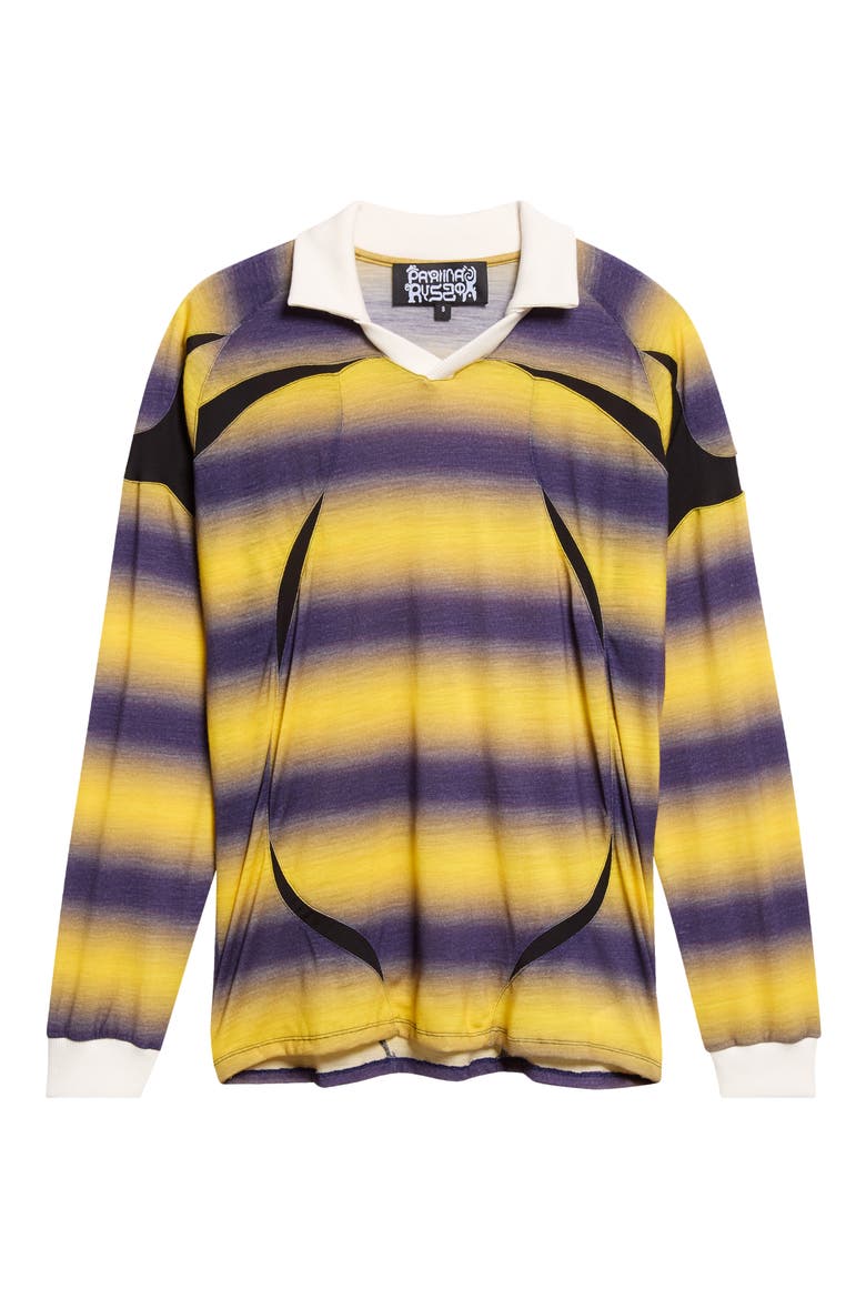Long Sleeve Wool Sport Polo Top, Alternate, color, STRIPED YELLOW AND NAVY