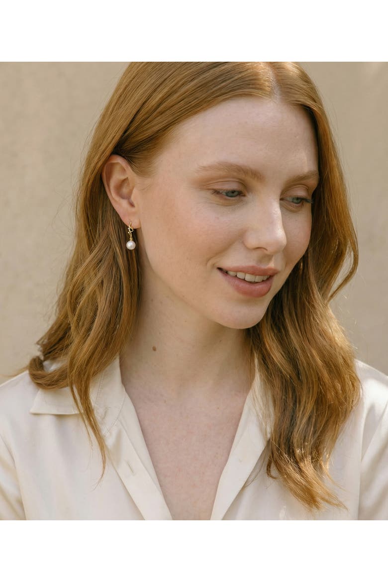 White Akoya Pearl & Diamond Aria Earrings, Alternate, color, Yellow Gold