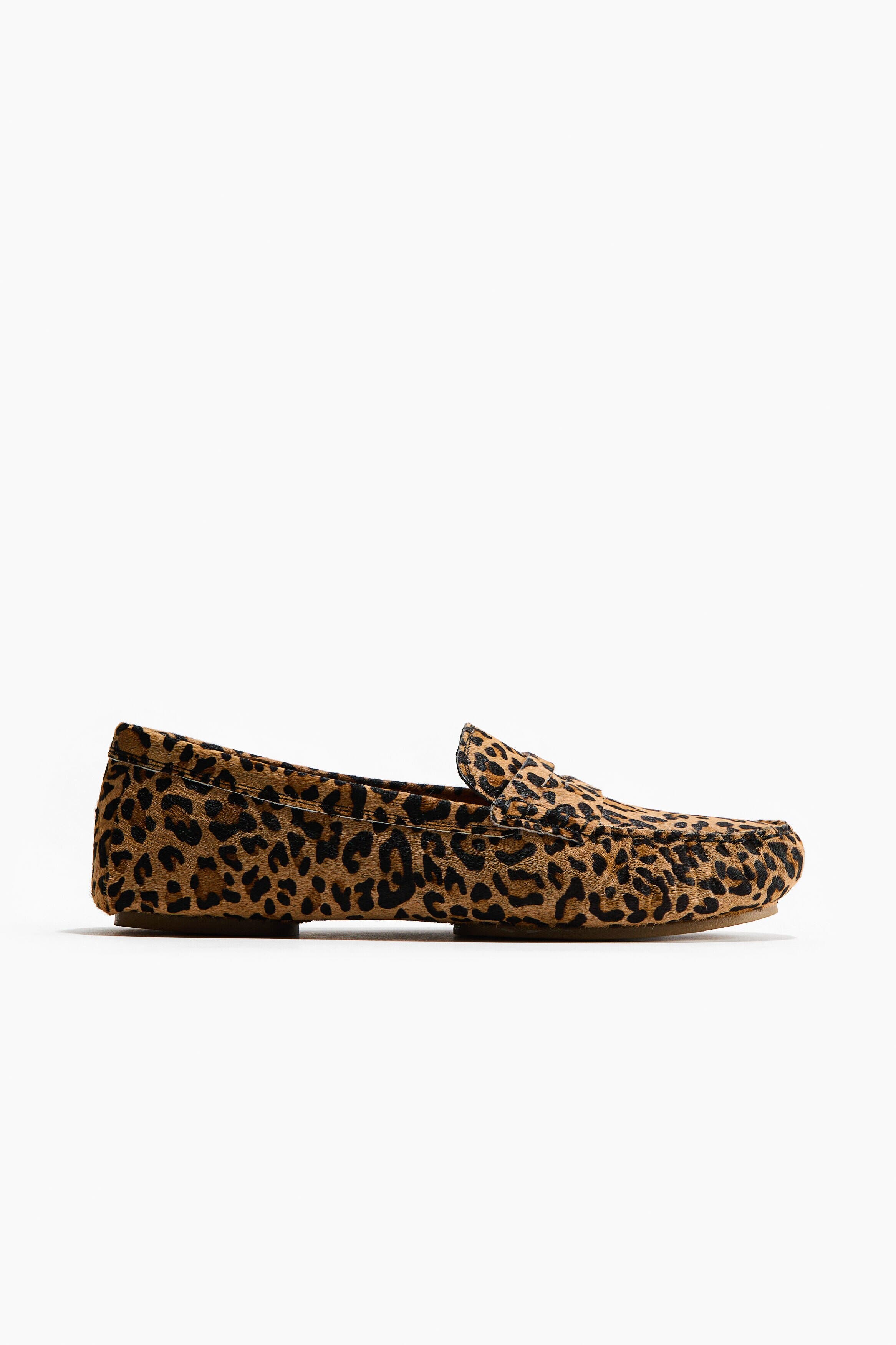 H&M Leather Loafers, Alternate, color, Beige/Faux Leopard