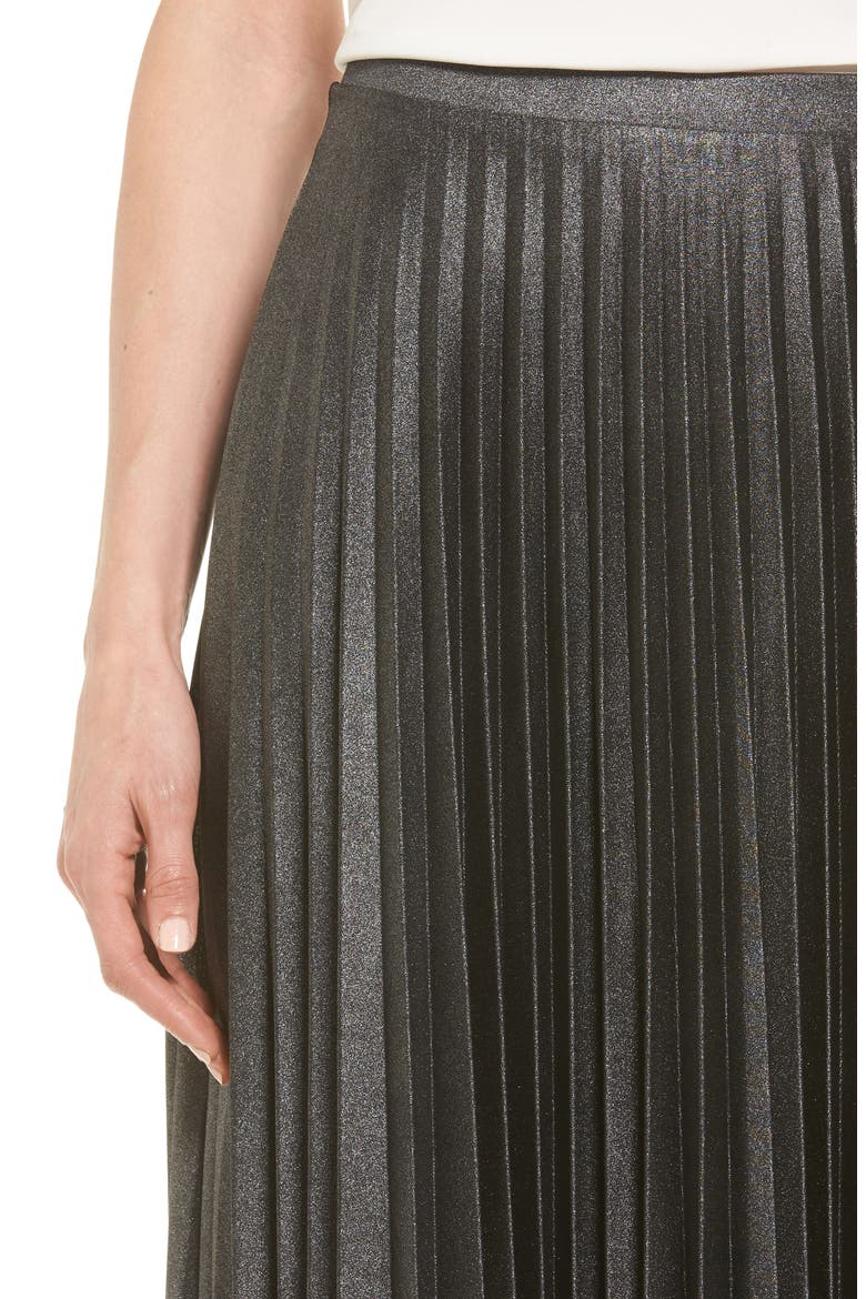 Metallic Pleat Midi Skirt, Alternate, color, GREY FOIL