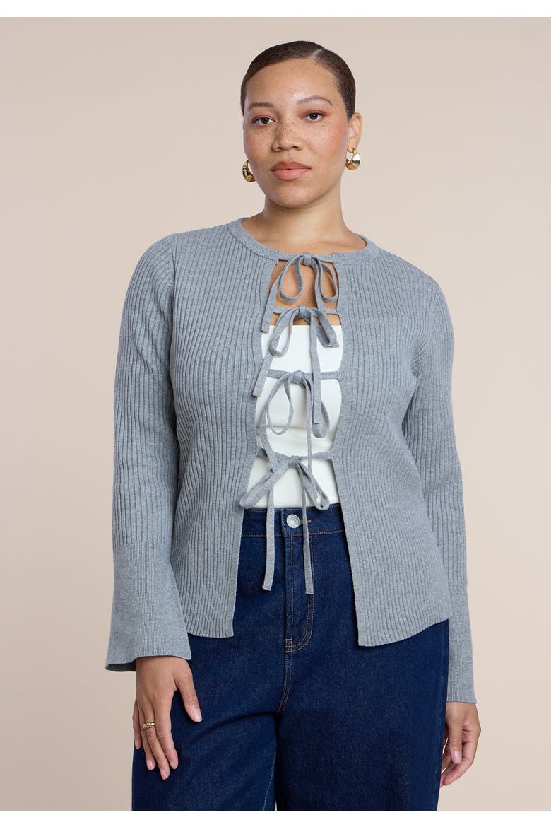 Tie Front Cardigan, Main, color, HEATHER GREY