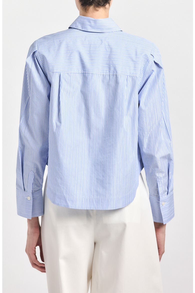 Estrella Stripe Stretch Cotton Crop Button-Up Shirt, Alternate, color, BLUE LUREX STRIPE