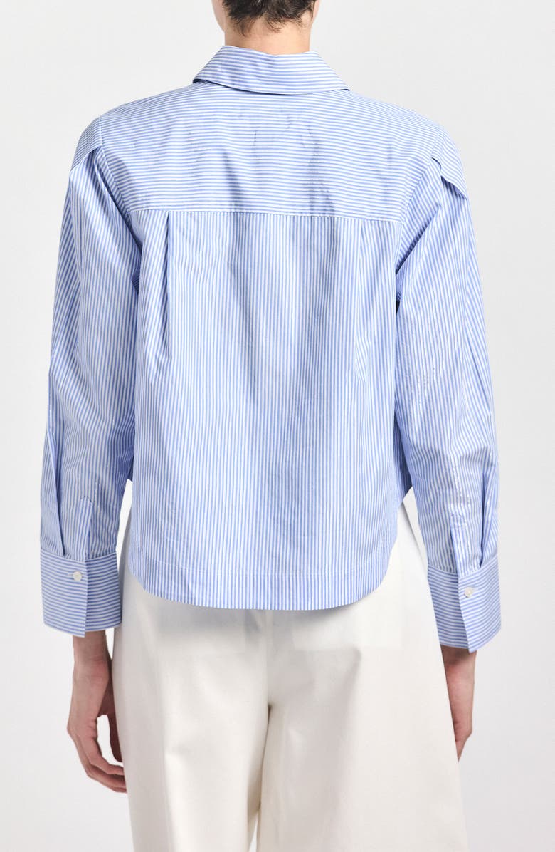Derek Lam Estrella Stripe Stretch Cotton Crop Button-Up Shirt, Alternate, color, Blue Lurex Stripe