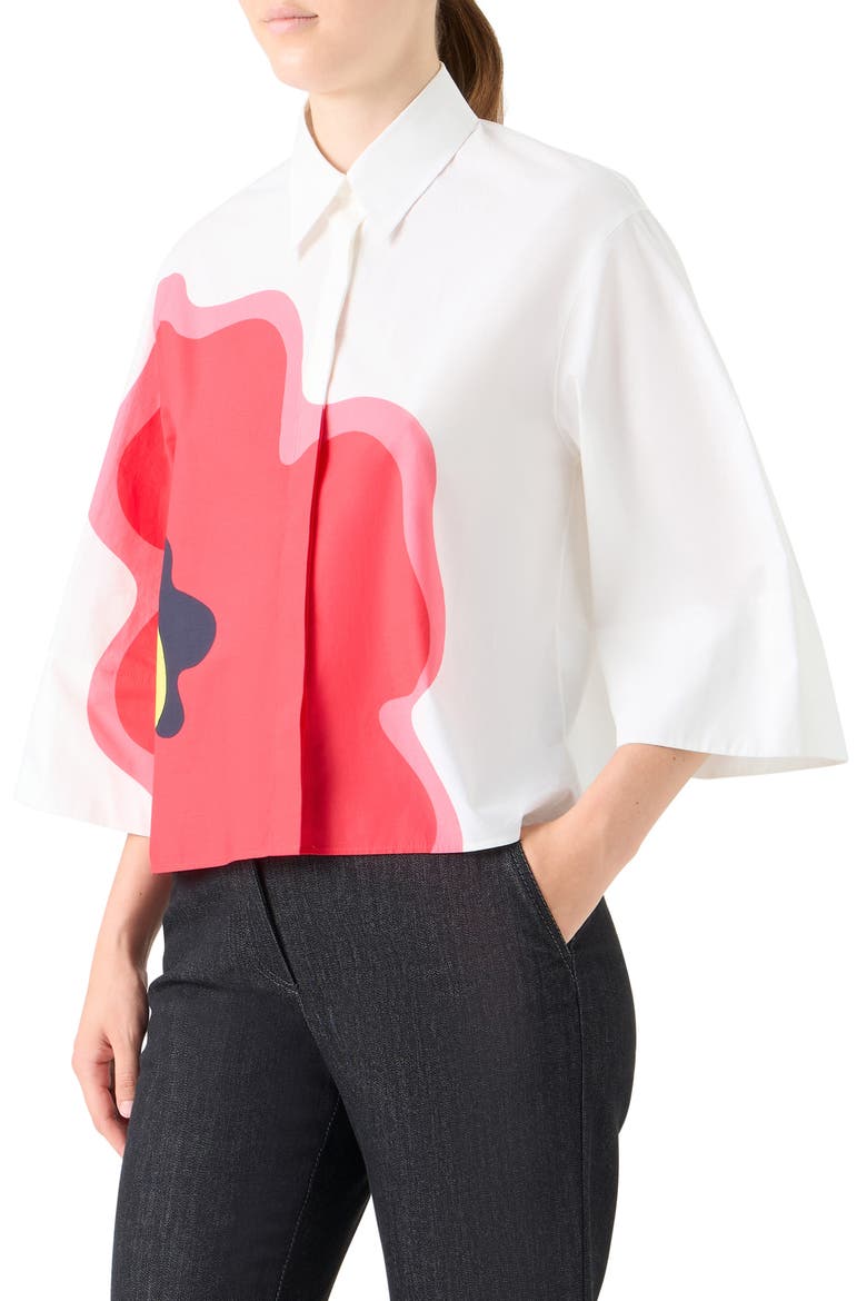 Abstract Floral Three Quarter Sleeve Button-Up Shirt, Alternate, color, CREAM-MULTICOLOR
