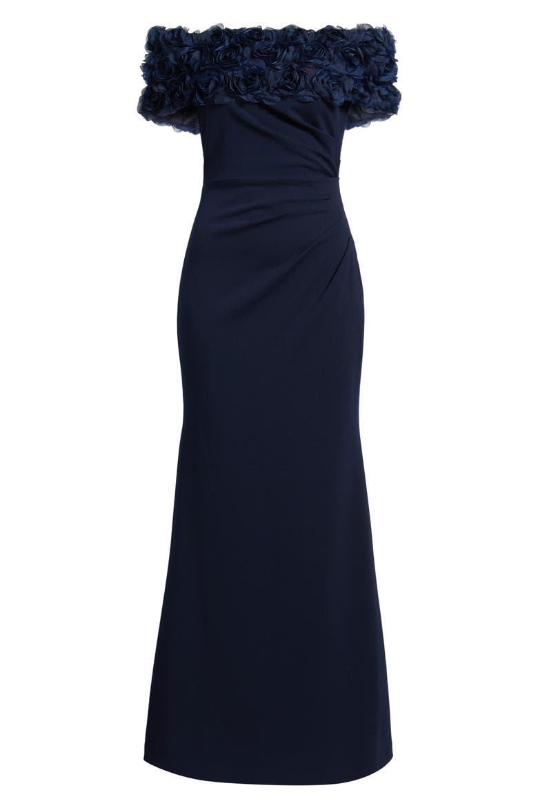 Rosette Detail Off the Shoulder Gown, Alternate, color, NAVY