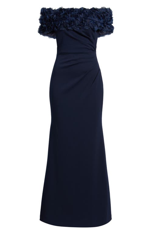Eliza J Rosette Detail Off The Shoulder Gown In Blue