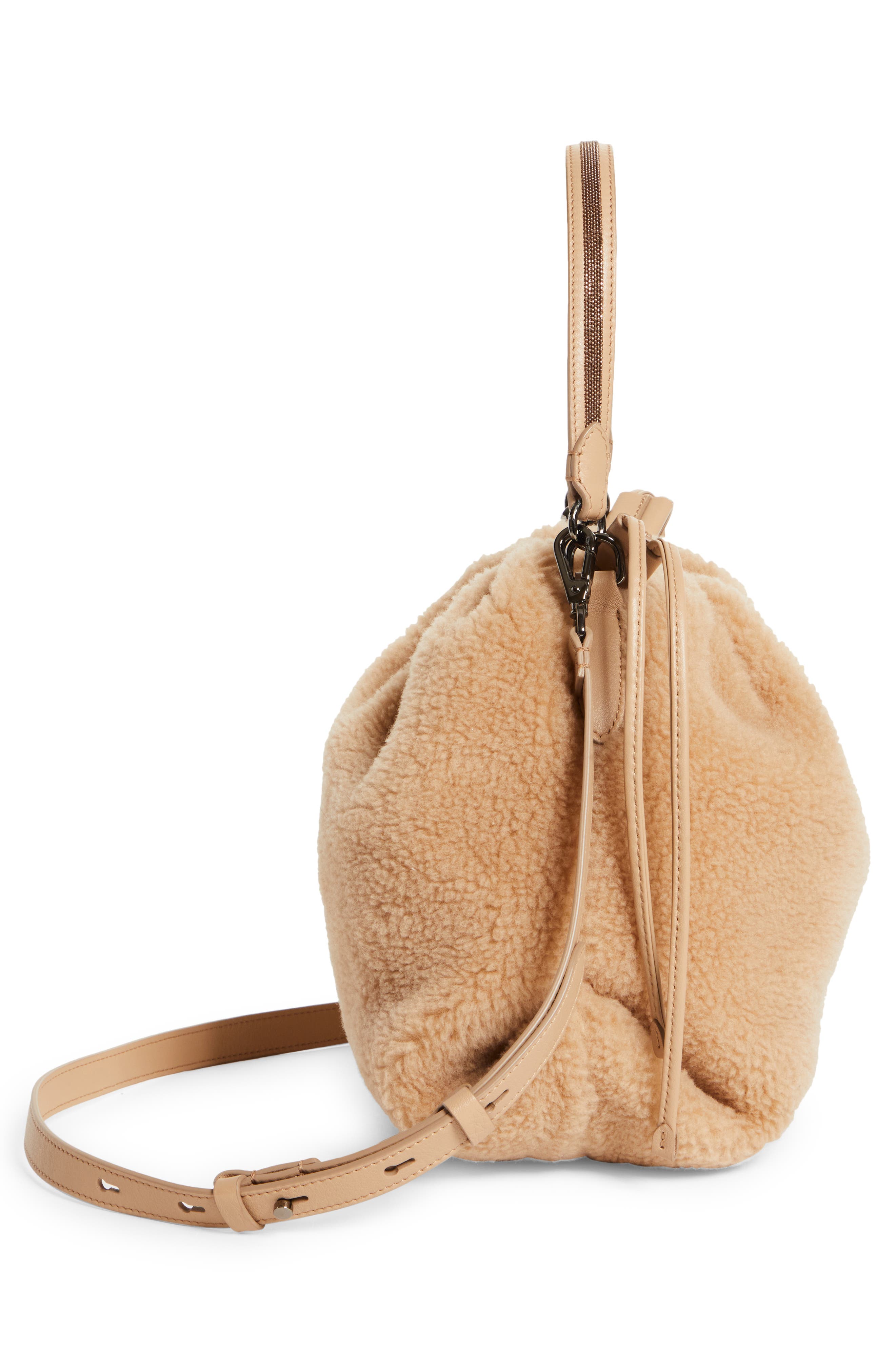 Brunello Cucinelli Genuine Shearling Bucket Bag, Alternate, color, 