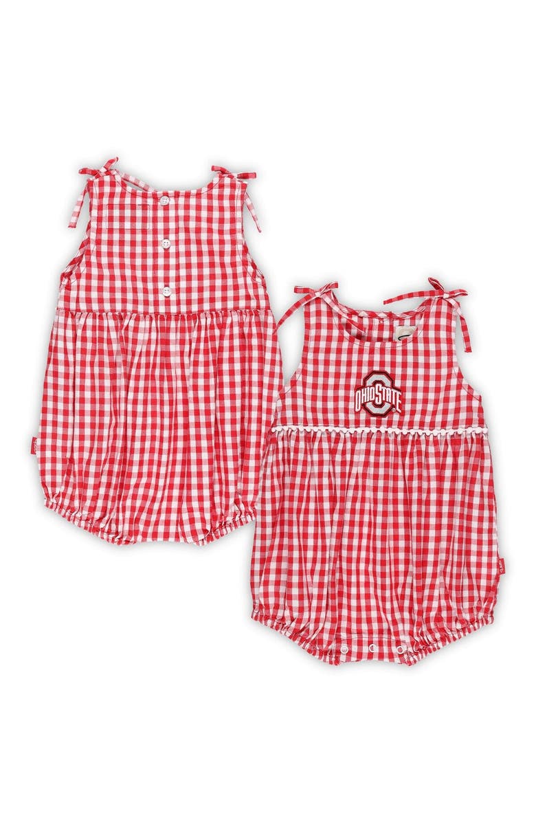 GARB Girls Infant Garb Scarlet/White Ohio State Buckeyes Teagan Gingham Ruffled Romper, Main, color,
