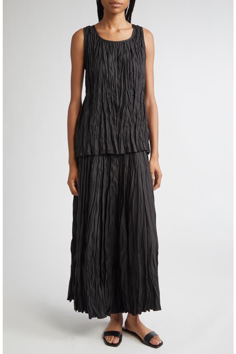 Scoop Neck Sleeveless Plissé Top, Alternate, color, BLACK