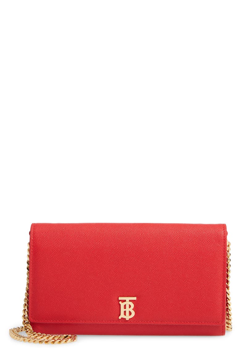 Monogram Motif Leather Wallet with Detachable Strap, Main, color, BRIGHT RED