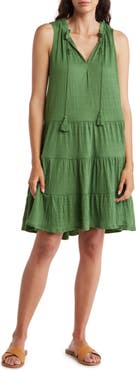MAX STUDIO Tassel Tie Sleeveless Tiered Shift Dress