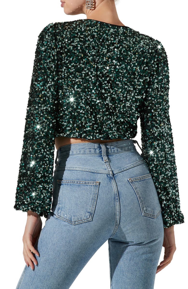 ASTR the Label Nix Twist Sequin Crop Top, Alternate, color, Green