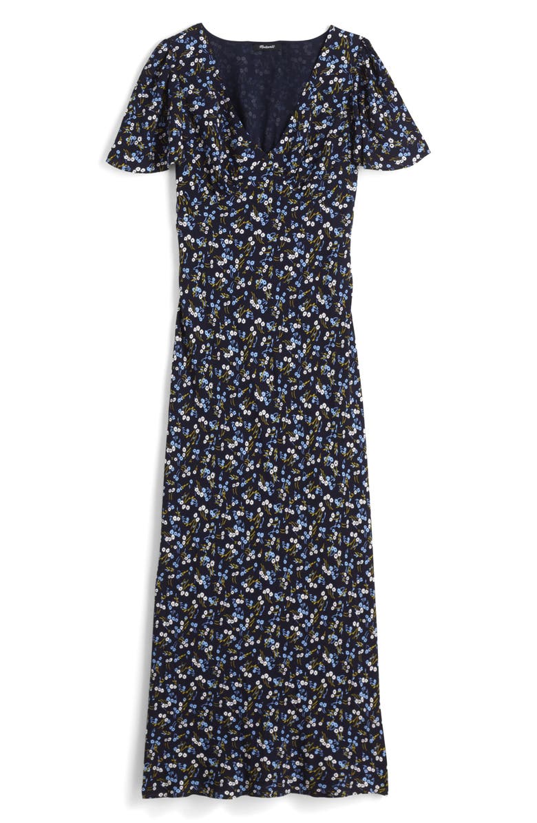 Floral Seamed Flutter Sleeve Maxi Dress