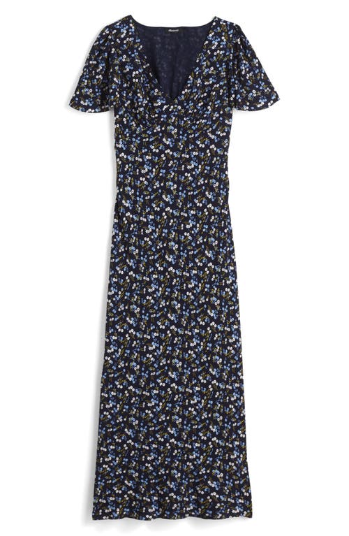 Shop Madewell Floral Seamed Flutter Sleeve Maxi Dress In Vintage Ditsy Pear Accent