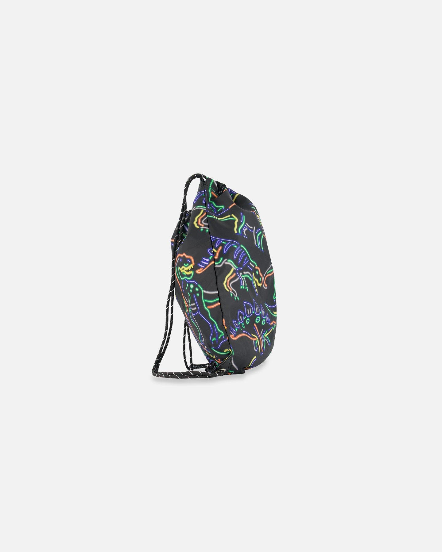 Deux par Deux Boy's Drawstring Bag Black Printed Neon Dino, Alternate, color, 