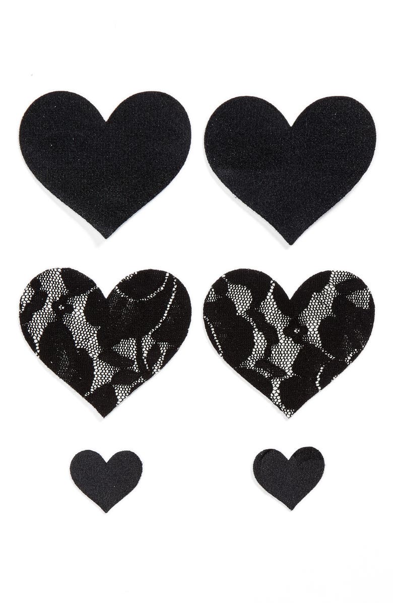 Nippies by Bristols Six Heart Nipple Covers, Main, color, Black