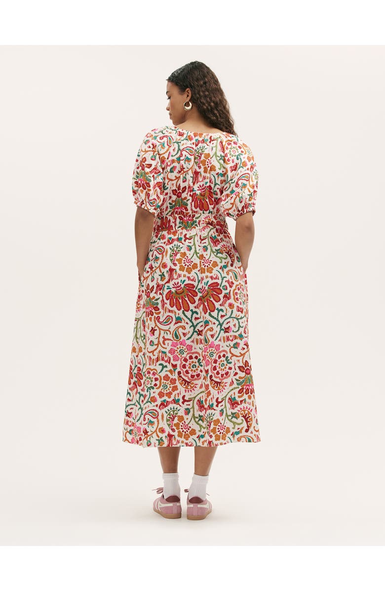 Finery London Estee Floral Crepe Midi Smock Dress, Alternate, color, Ivory Floral