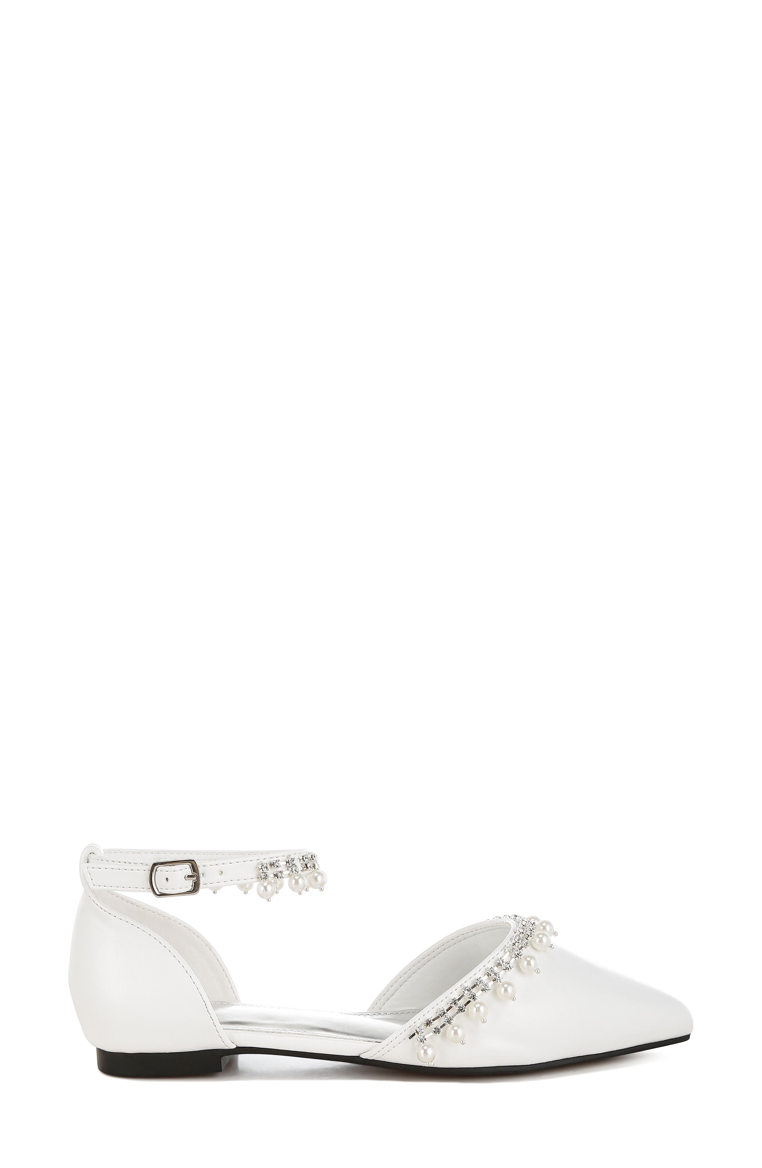 Rag & Co Aouva Rhinestone & Faux Pearl Almond Toe Flat, Alternate, color, White