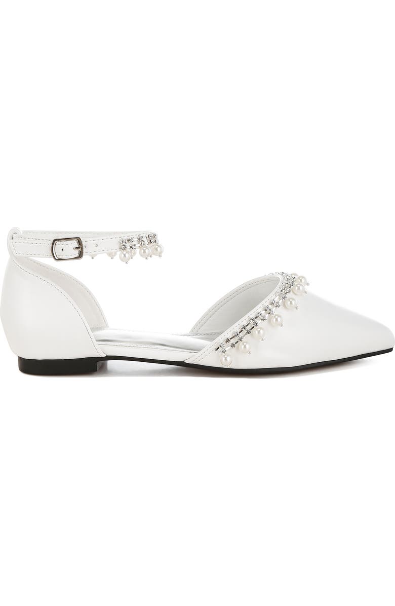 Rag & Co Aouva Rhinestone & Faux Pearl Almond Toe Flat, Alternate, color, White