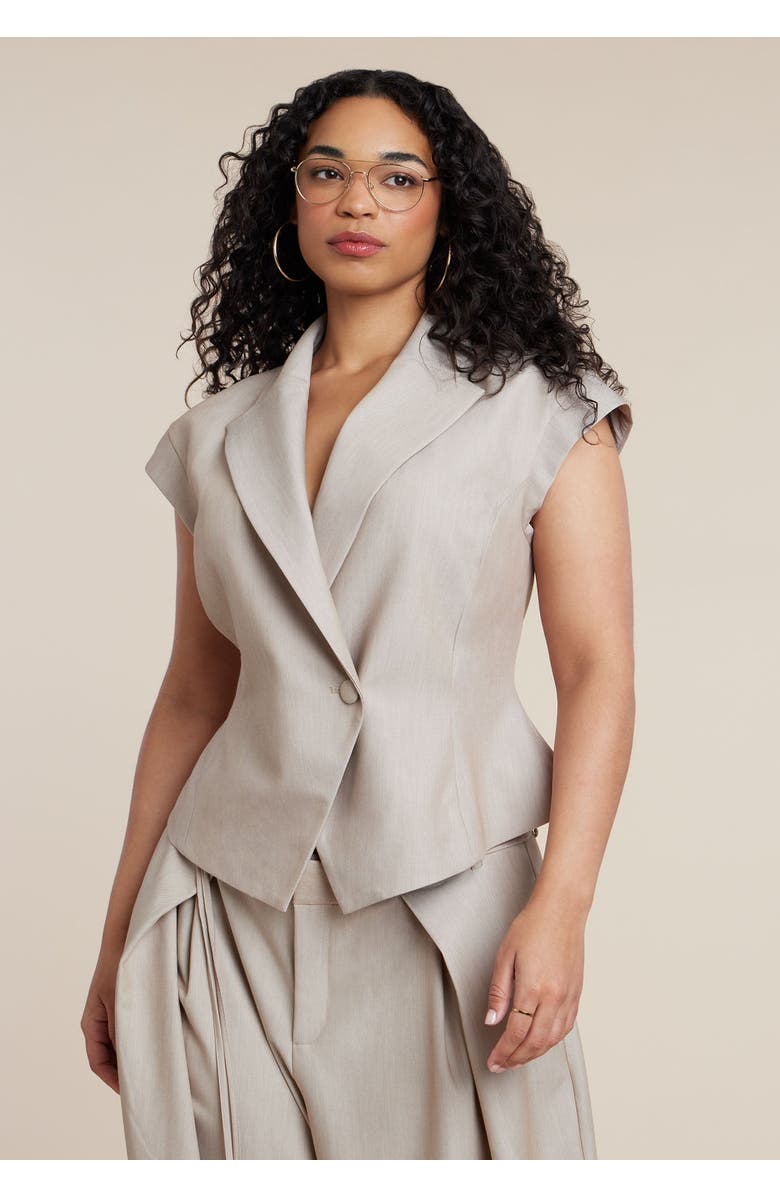 ELOQUII Short Sleeve Hourglass Blazer, Main, color, Neutral