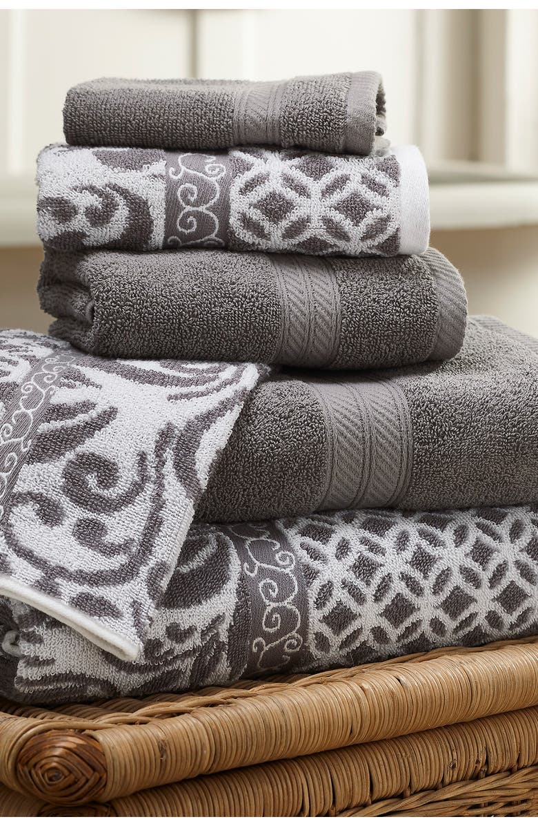 Modern Threads Trefoil Filigree Reversible Yarn-Dyed Jacquard 6-Piece Towel Set, Alternate, color,