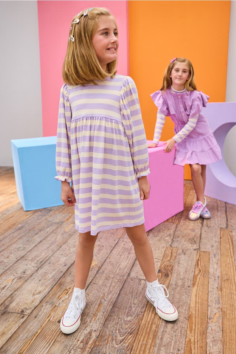 Kids' Striped Rugby Dress, Alternate, color, Lavender Multi Stripe