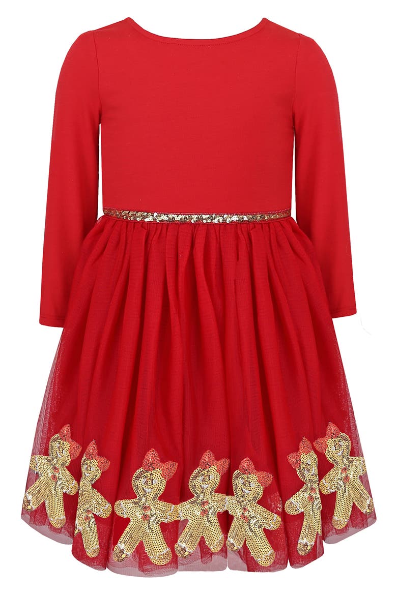 Kids' Gingerbread Sequin Border Dress, Main, color, RED