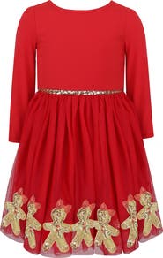 Zunie Kids' Gingerbread Sequin Border Dress