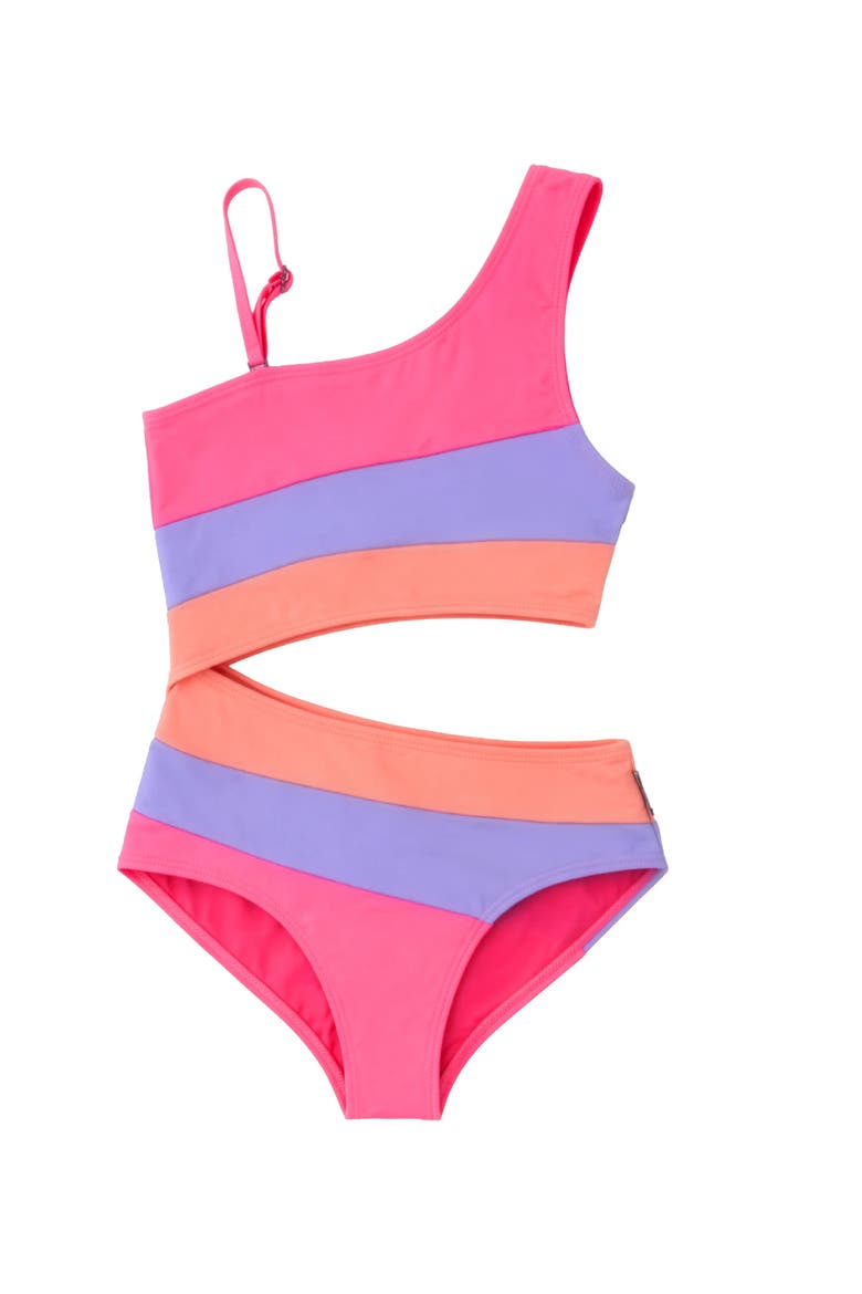 Stripe One Piece Swimsuit with Cutout, Main, color, Pink Multi