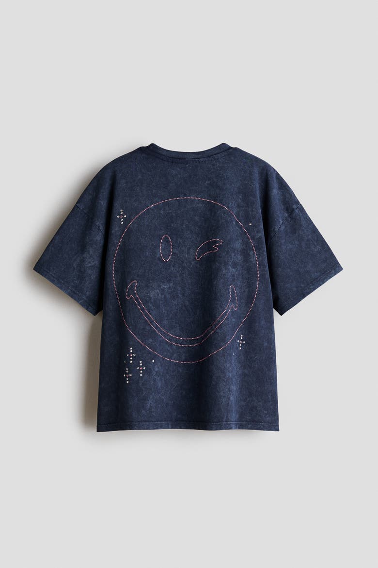 Printed T-shirt, Alternate, color, Dark blue/SmileyWorld®