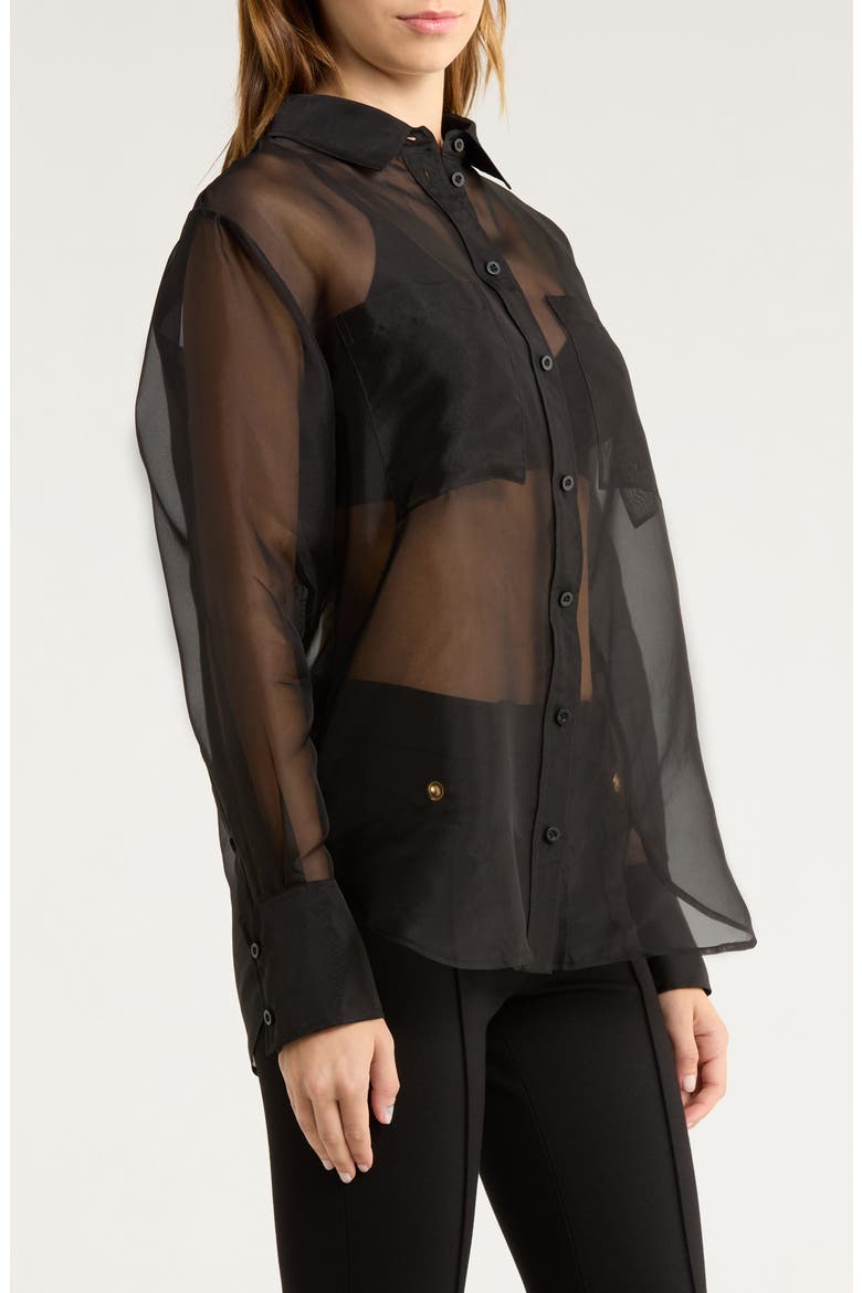 The Silk Organza Button-Up Shirt, Alternate, color, BLACK