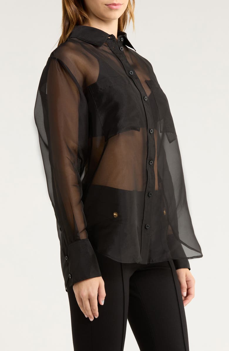 FRAME The Silk Organza Button-Up Shirt, Alternate, color, Black