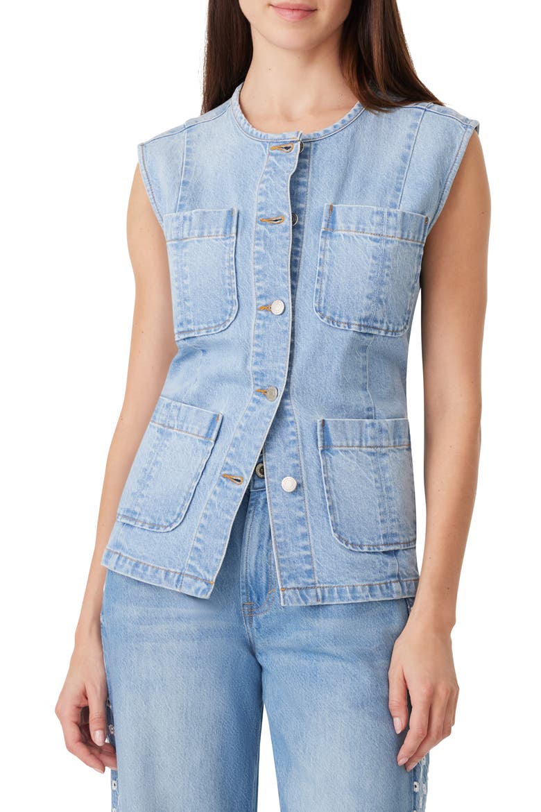 Collarless Denim Vest, Main, color, FJORD