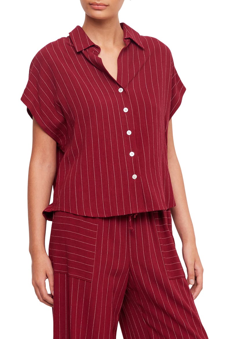 Collette Pinstripe Button-Up Shirt, Alternate, color, BURGUNDY