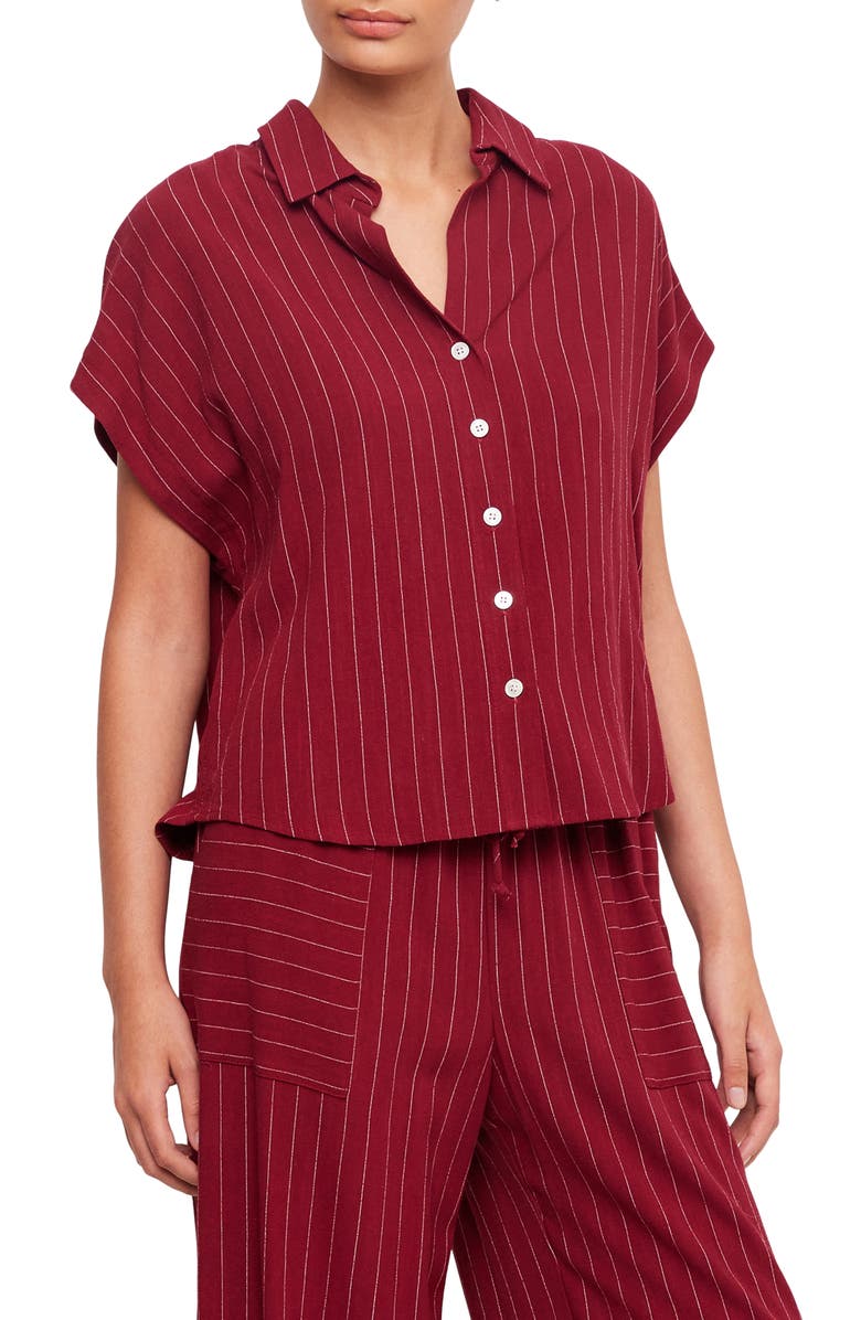 FIFTEEN TWENTY Collette Pinstripe Button-Up Shirt, Alternate, color, Burgundy