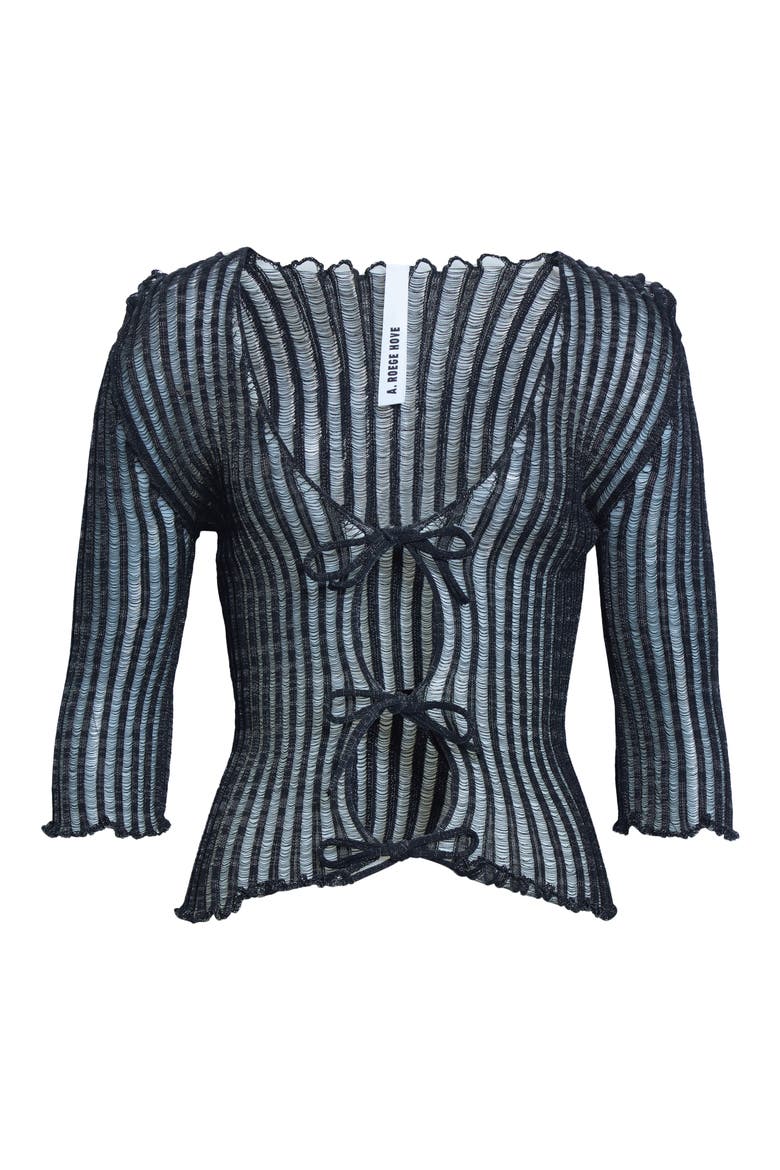 Patricia Ladder Stitch Cotton Blend Cardigan, Alternate, color, BLACK