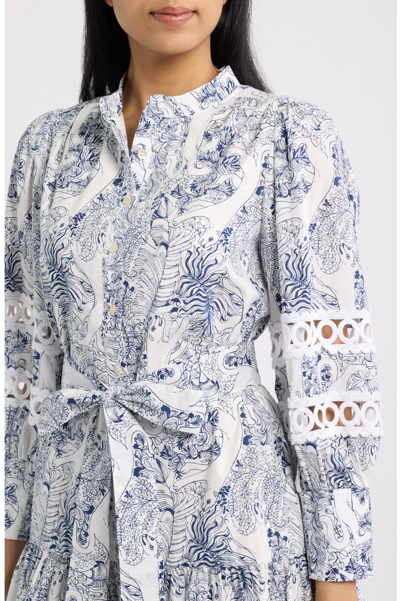 Drena Print Tie Waist Long Sleeve Shirtdress, Alternate, color, COCONUT LIL PALM PROWL