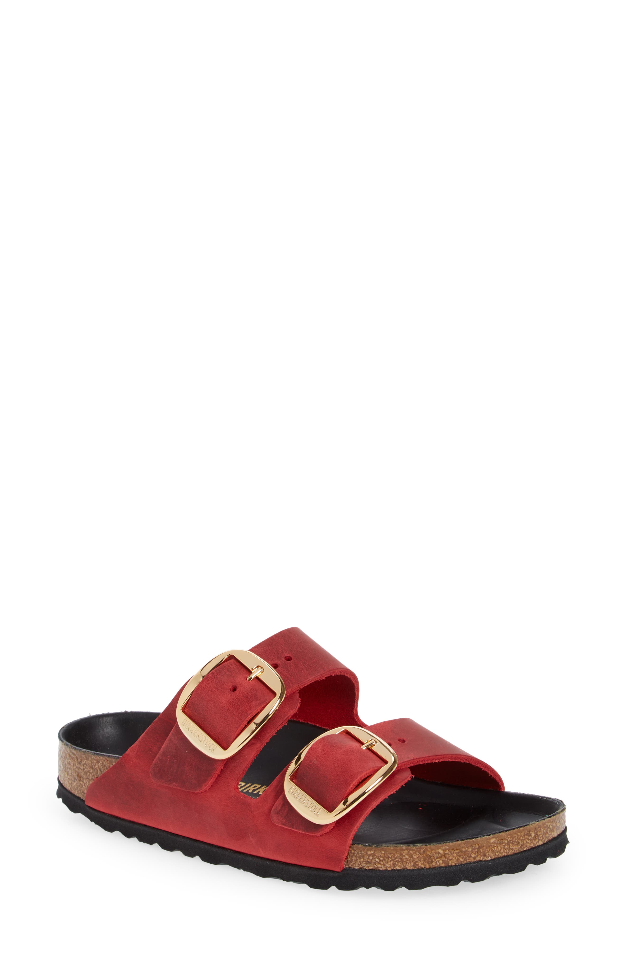 Arizona Big Buckle Slide Sandal, Main, color, FIRE RED
