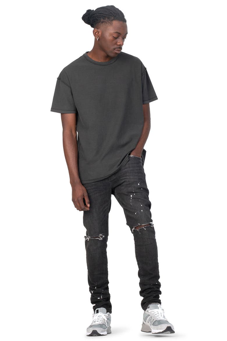 PURPLE Ripped White Paint Skinny Jeans, Alternate, color, BLACK OVER SPRAY