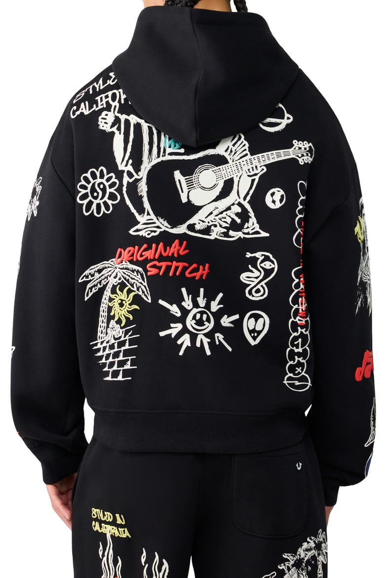 Sketch Logo Boxy Zip-Up Hoodie, Alternate, color, JET BLACK