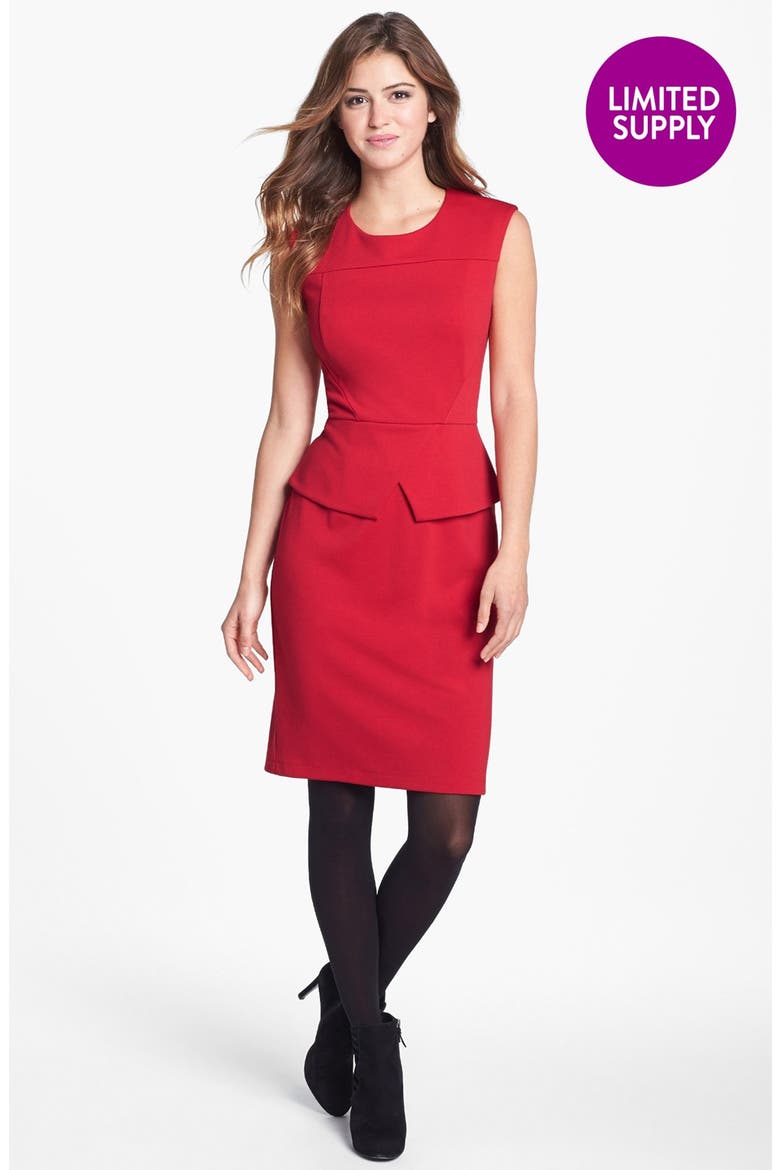 Cap Sleeve Peplum Sheath Dress, Main, color, RED